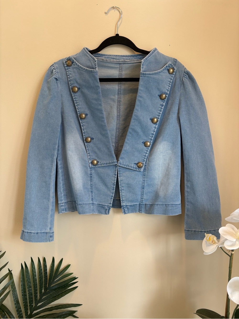 Light Wash Denim Military-Style Crop Jacket